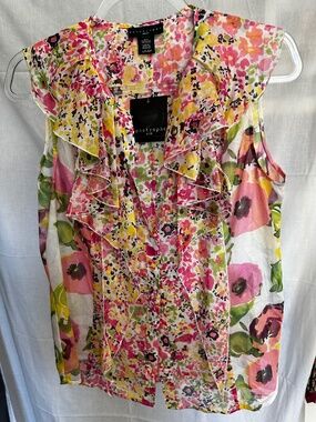 Apostrophe Petite NWT Floral Ruffle Front Sleeveless Blouse Top LP